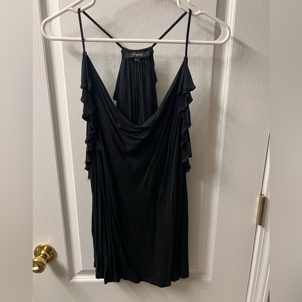 Express Elegant Black Draped Blouse